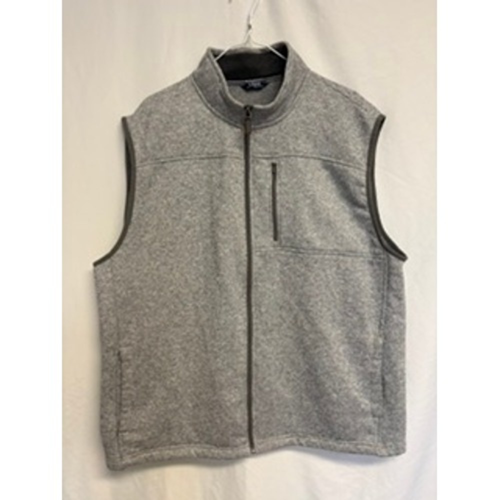 IZOD Mens XXL Heather Grey Fleece Full Zip Vest Mock Neck Chest Pocket